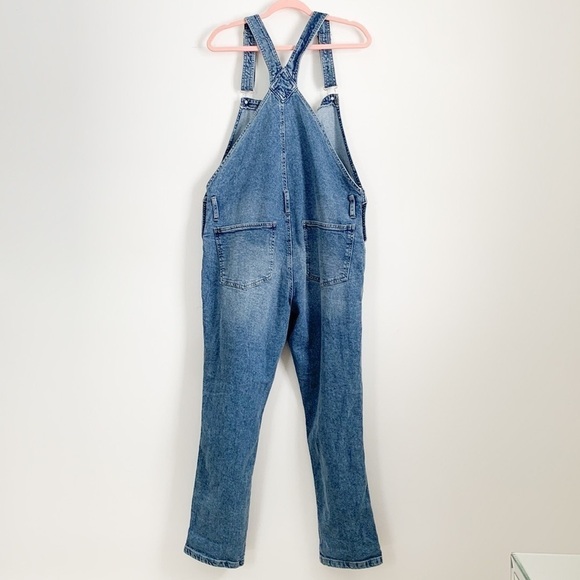 Celebrity Pink Blue Stretch Denim Overalls Distressed Large - Picture 10 of 10